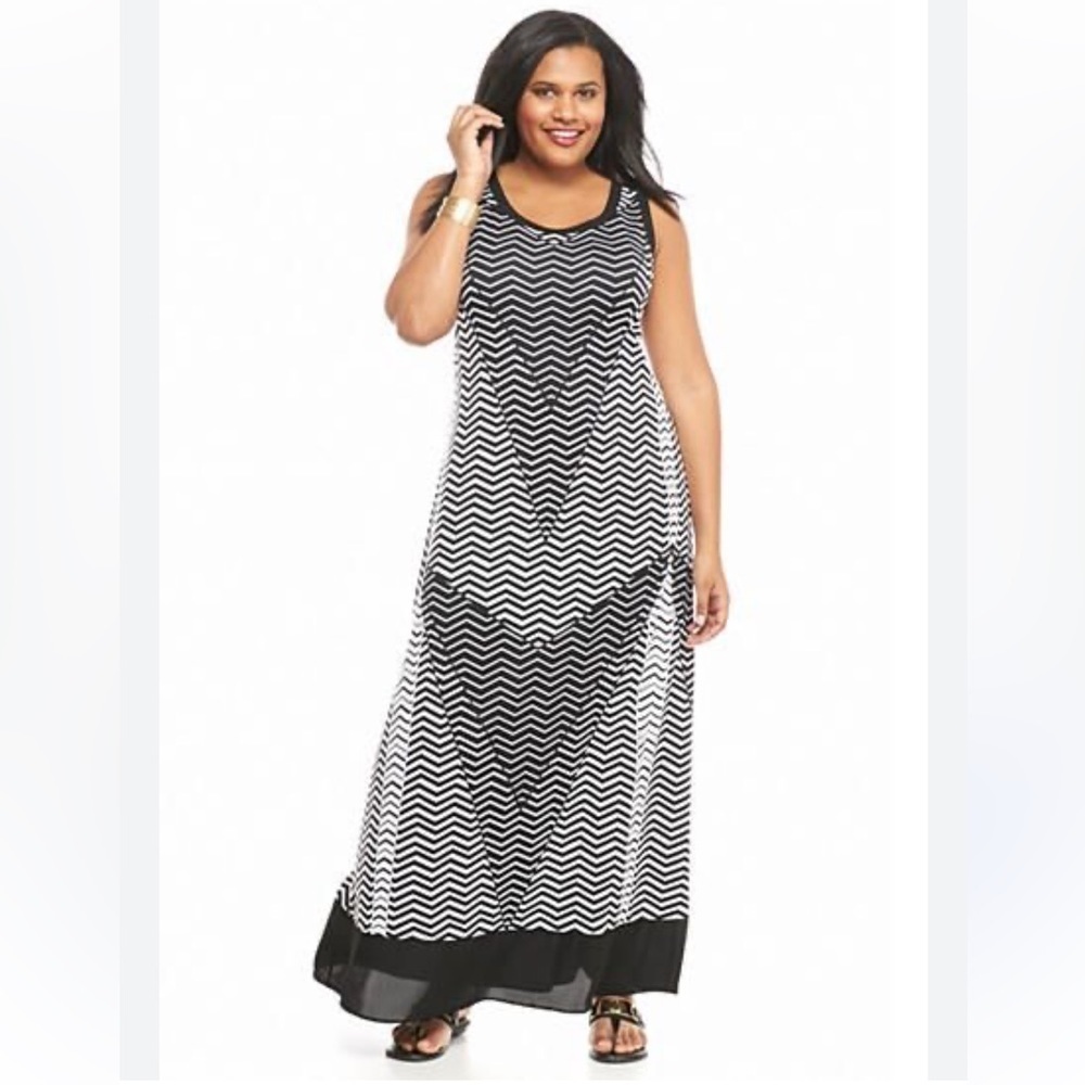 Kim Rogers Abstract Print Black and White Stretchy Maxi Dress Size Petite Large
